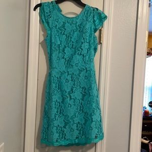 Turquoise lace backless mini dress